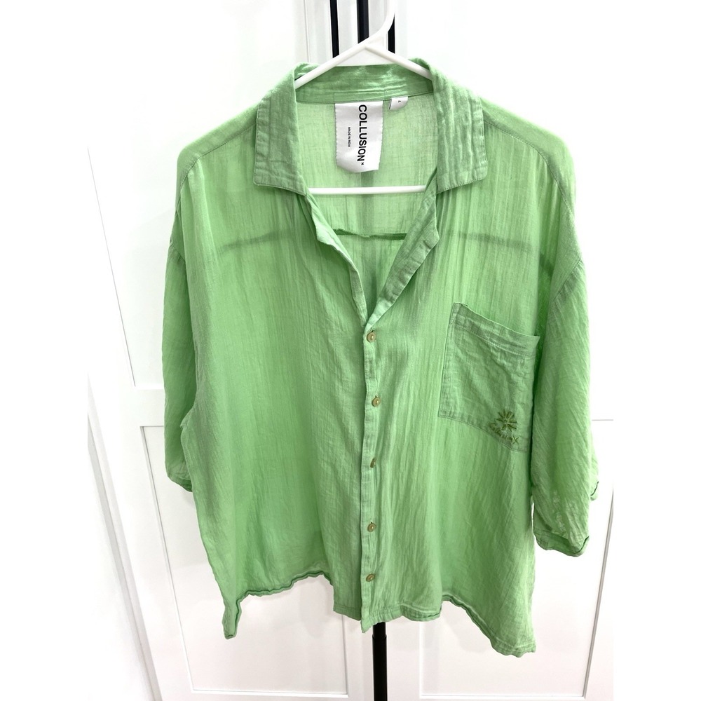 COLLUSION Unisex Lime Green Oversized Short Sleeve Shirt Drop Shoulder L